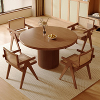 Ensemble table et chaises en bois massif Wabi Sabi Japandi, piétement colonne romaine, compact, pour petit espace, appartement, café, mobilier