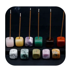 New Arrivals Mini Palo Santo Holder Natural Mixed Quartz Crystal Cube Incense Stick Holder For Incense