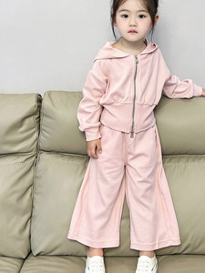 Automne vêtements de sport pour enfants à capuche fille deux pièces ensemble rose pour enfants 2023 - Product Image 2