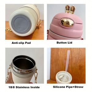 Promotional Easter Bunny Cute Rabbit Ear Stainless Steel <b>Thermo</b> <b>Cup</b> with PU Leather Sleeve and Crossbody Shoulder Chain Strap - Product Image 5