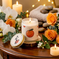 Bougie parfumée au soja en verre orange porte-bonheur de luxe avec couvercle, coffret cadeau de prospérité chinoise, bougie en cire de soja