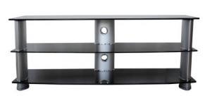 Mesa de vidrio de centro de entretenimiento de 3 niveles <span class=keywords><strong>para</strong></span> <span class=keywords><strong>TV</strong></span> de hasta <span class=keywords><strong>55</strong></span> <span class=keywords><strong>pulgadas</strong></span>, tubos redondos de metal y vidrio templado - Product Image 2