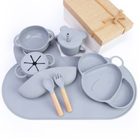 Ensemble d'alimentation pour bébé en silicone sans BPA, écologique, avec assiettes à ventouse divisées, cuillère et fourchette, couvercle pour les tout-petits