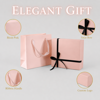 Set Elegante Leabon di Scatola e Borsa Regalo in Carta Rosa Pallido con Fiocco in Nastro di Raso Nero, Scatola in Cartone e Borsa Regalo in Carta, Vendita all'Ingrosso