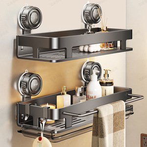 Bathroom Storage Rack Double Layer Suction Mounted Wall Shelf For Toilet And Washbasin Durable Rectangular Design - Product Image 1