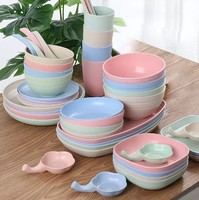 Ensembles de vaisselle en plastique colorés, récipient alimentaire jetable, ensemble d'assiettes, tasses et bols réutilisables, 20 pièces