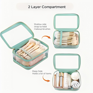 Bolsa de Maquillaje de Viaje Impermeable, Ecológica, de Gran Capacidad, con Cierre de Cremallera Doble y Cuadrado Transparente de PVC, con <span class=keywords><strong>Logotipo</strong></span> Personalizado - Product Image 6