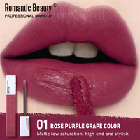 Gloss à lèvres liquide mat velours Romantic Beauty, rouge à lèvres longue tenue, non décolorant, maquillage pour les lèvres, logo personnalisé