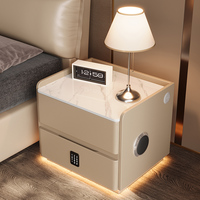 Nouvelle table de chevet intelligente en bois et verre trempé de luxe léger avec serrure à code, charge sans fil, armoire de rangement multifonction