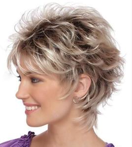 TISHINING Parrucche Corte Bionde Taglio Pixie per Donne Bianche, Marrone Scuro per Bionde, Sintetiche Resistenti al Calore, Pizzo Francese Naturale - Product Image 1