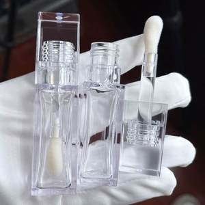 Tube de brillant à lèvres carré transparent vide en PETG, flacon de gloss imperméable avec pinceau plat et grand applicateur - Product Image 4