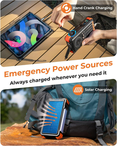 Batterie Externe Solaire 20 000 mAh avec Générateur à Manivelle, Chargeur Portable Sans Fil et Lampe Torche pour Camping en Extérieur et Urgences - Produits Phares - Product Image 2