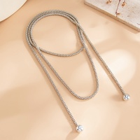 Colliers Lariat Tendance avec Pendentif Double Boule et Chaîne Popcorn pour Femme, Longue Chaîne de Pull Rétro, Accessoires de Mode, Bijoux