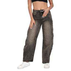 Jeans droits en denim pour femmes, mode 2026, lavage argenté, pantalon de tous les jours pour femmes - Product Image 1