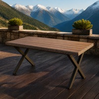Table de patio WPC avec plateau en forme de X, structure en fer et aluminium, table de jardin extérieure pour repas