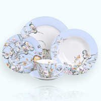 Service de table en porcelaine fine 30 pièces pour 6 personnes, emballage en boîte colorée, comprend un kit de tasses, motif floral, compatible four/lave-vaisselle, anti-fuite