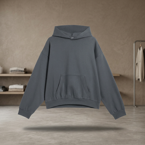 เสื้อฮู้ดโอเวอร์ไซส์สีเทา ผ้าเทอร์รี่บุขนด้านใน แบบถัก มีโลโก้สั่งทำได้ สไตล์สตรีทแวร์ สำหรับฤดูใบไม้ร่วง - Product Image 3