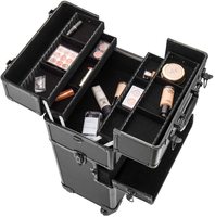 Valise de maquillage professionnelle 3 en 1, 4 roues, en aluminium, valise de maquillage cosmétique roulante, boîte à roulettes verrouillable