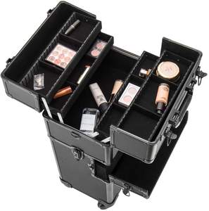 Valise de maquillage professionnelle 3 en 1, 4 roues, en aluminium, valise de maquillage cosmétique roulante, boîte à roulettes verrouillable - Product Image 2