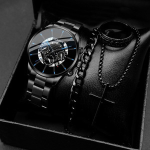 Montres de mode pour hommes, montres décontractées pour hommes, <span class=keywords><strong>montre</strong></span> à quartz en acier inoxydable avec calendrier, <span class=keywords><strong>bracelet</strong></span> et collier assortis - Product Image 6