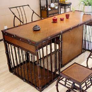 Chinese Style Bamboo Office <b>Desk</b> L Shape Storage Tea Table Chair Set Freestanding Wood Legs <b>Study</b> <b>Desk</b> Computer <b>Desk</b> - Product Image 4