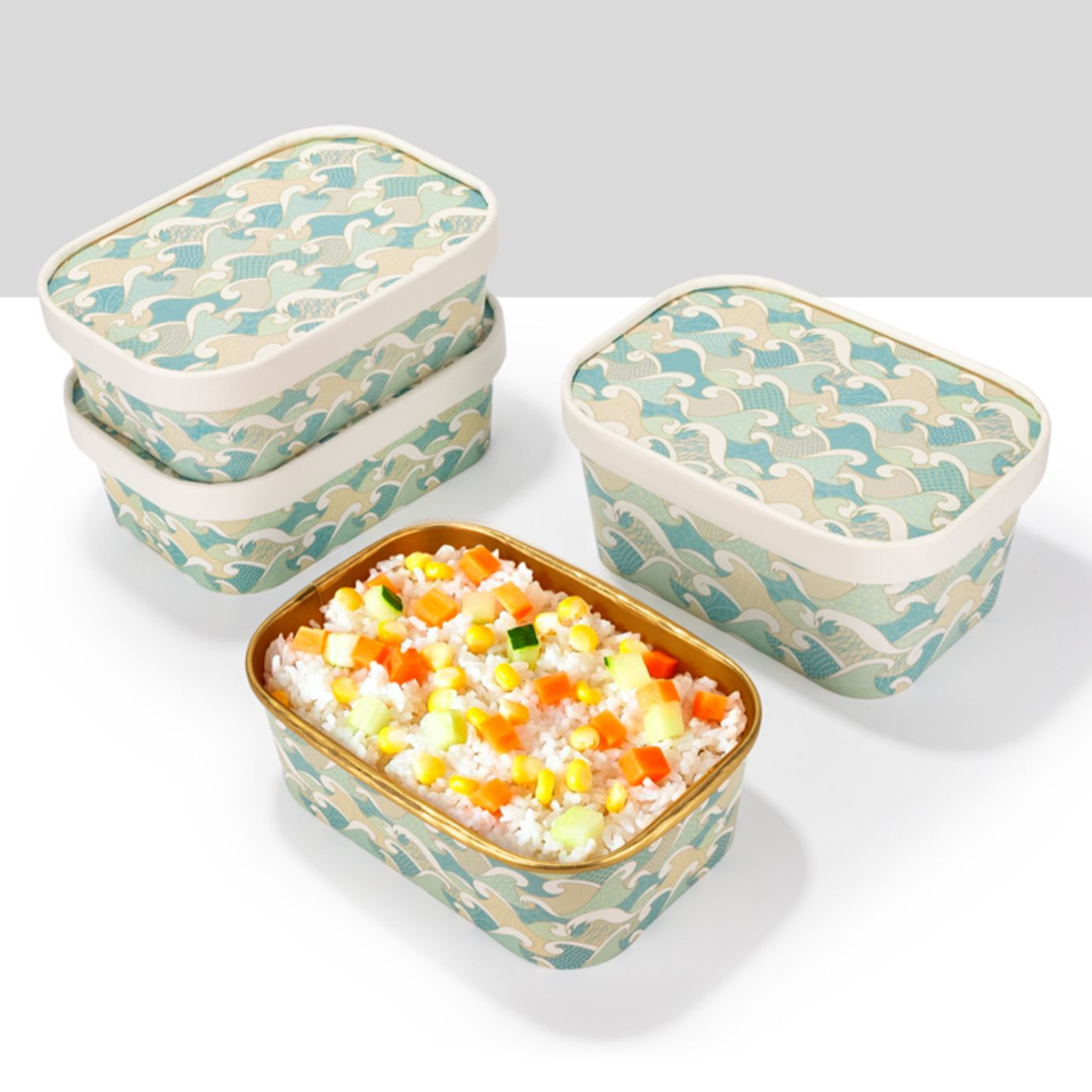 Custom Wave-Patterned Disposable Gold Foil Lunch Box Thick Paper Plate Bowl for Dessert Salad Takeaway
