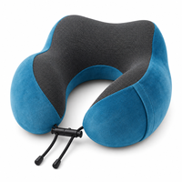 Oreiller de voyage ergonomique en mousse à mémoire de forme bleue en forme de U, avec support respirant en maille et cordon de serrage réglable – Fournisseur