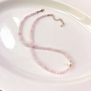 Elegante joyería de perlas reales hecha a mano 4mm cuarzo rosa con cuentas de agua dulce perla encanto gargantilla Collar para el Día de la madre - Product Image 5