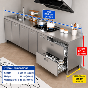 <span class=keywords><strong>Armoire</strong></span> de cuisine FULIN personnalisée en acier inoxydable SUS304 avec évier intégré, emballage plat modulaire pour projets hôteliers et d'appartements, étanche - Product Image 4