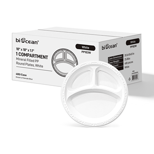 [400 unidades] 10 Platos de PP con relleno mineral, 3 compartimentos, redondos, blancos - Product Image 3