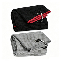 Serviette de golf en microfibre durable avec clip, tissage gaufré, séchage rapide, pliable en trois, pour usage intérieur et extérieur