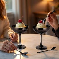 Bol à dessert/sundae en acier inoxydable 304 avec tige et cuillère, réutilisable, personnalisable avec logo, vente en gros pour fêtes, capacité 270 ml