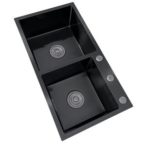 Évier <span class=keywords><strong>de</strong></span> cuisine double en acier inoxydable artisanal épaissi à texture <span class=keywords><strong>de</strong></span> grain <span class=keywords><strong>de</strong></span> <span class=keywords><strong>riz</strong></span>, design moderne à <span class=keywords><strong>trois</strong></span> trous - Product Image 4