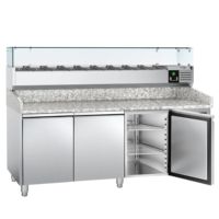 Table de préparation réfrigérée Gastro Pizza GGM ECO-2000x800mm-Trois portes-2-8C-A+++ Contrôle de température numérique à économie d'énergie Automatique