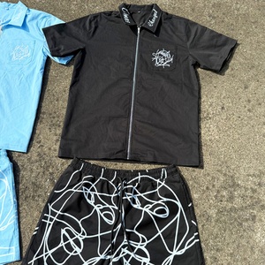 Ensemble deux pièces de vêtements de travail personnalisés avec logo, chemise zippée et short, survêtement décontracté d'été, ensemble short de travail en sergé - Product Image 3