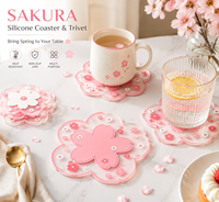 Tapis de tasse à thé en pvc souple, 6 pièces, thé créatif, fleur unie, cristal, ensemble dessous de verre en résine époxy, en bois