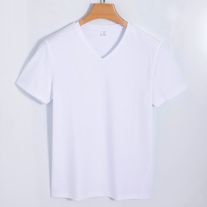 Camiseta de Hombre de Alta Gama, de Algodón Mercerizado de Doble Cara, Cuello en V, Color Sólido, Estilo Vintage, Ajustada, Transpirable y Resistente a los Rayos UV - Product Image 5