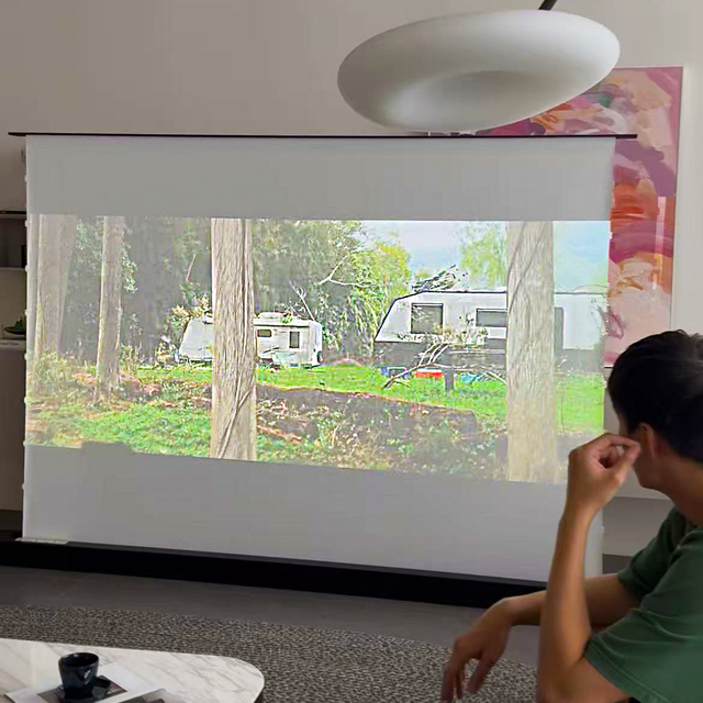 NEW Floor Rising Projector Screen ultra Short Throw and Long Throw 16:9 4K/8K Full 3D Motorized UST Long Lens Projector Screen