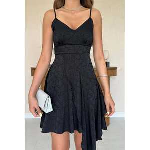 Vestido Negro Jacquard Asimétrico al por Mayor, Ropa Elegante para Mujer Profesional - Product Image 2