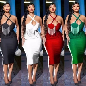 Nuevo Vestido de Fiesta Bodycon de Moda Africana para Verano, sin Tirantes, de Seda Láctea y Gasa, con Falda y Borlas Colgantes, Estampado Antiestático - Product Image 6