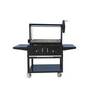 Chariot de barbecue Santa Maria Grill, barbecue au charbon de bois, rôtissoire, acier inoxydable, foyer en briques réfractaires, chariot mobile avec tables latérales et rangement