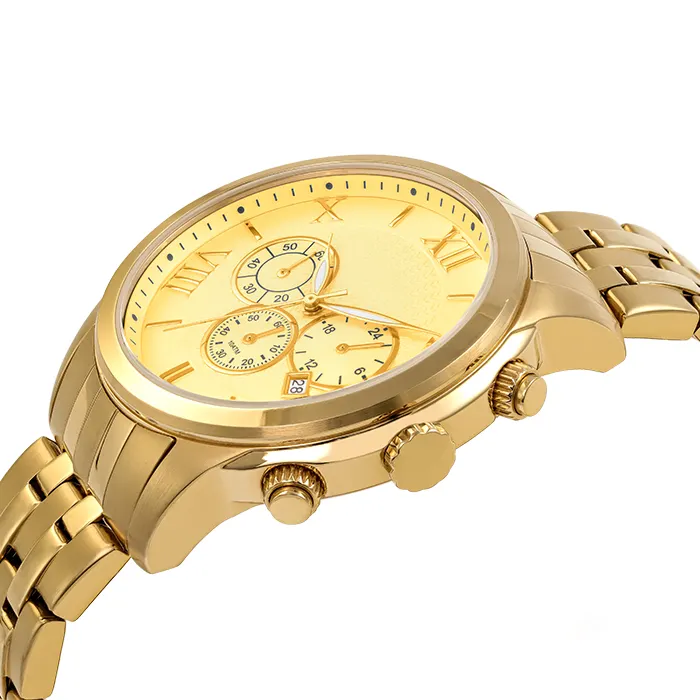 Jam tangan pria pergerakan kuarsa tahan air terbaru jam tangan emas baja tahan karat merek kustom pabrik diskon besar
