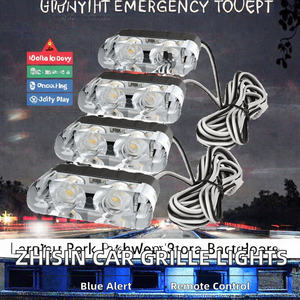 Feux clignotants de calandre de voiture 12V 6W avec télécommande filaire, 4 clips, lampes stroboscopiques d'avertissement pour la sécurité de conduite et les ouvertures de voie - Product Image 2