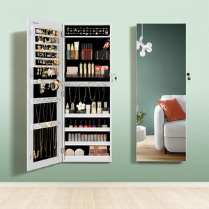Wall Mounted Full <strong>Mirror</strong> <strong>Jewellery</strong> Armoire White Lockable Jewelry <strong>Cabinet</strong> with Full Length <strong>Mirror</strong> - Product Image 1