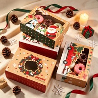 Boîtes à donuts pliables de Noël en gros avec fenêtre transparente, boîtes d'emballage cadeau personnalisées pour pâtisseries et biscuits de boulangerie