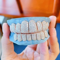 Grillz en Argent Sterling S925 avec Moissanite Synthétique Pavée, Protection Dentaire de Luxe Hip Hop, Bijoux Dentaires Hip Hop