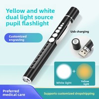 Lampe torche LED rechargeable en acier inoxydable, double lumière jaune et blanche, indice de protection IP65, design ultra-fin, autonomie 6-8h, pour infirmières et personnel hospitalier