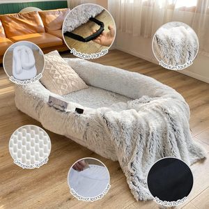 Pet Human-Shaped <b>Bed</b> Gray Plush Orthopedic <b>Sponge</b> Dog <b>Bed</b> Floor Use Four Seasons - Product Image 1