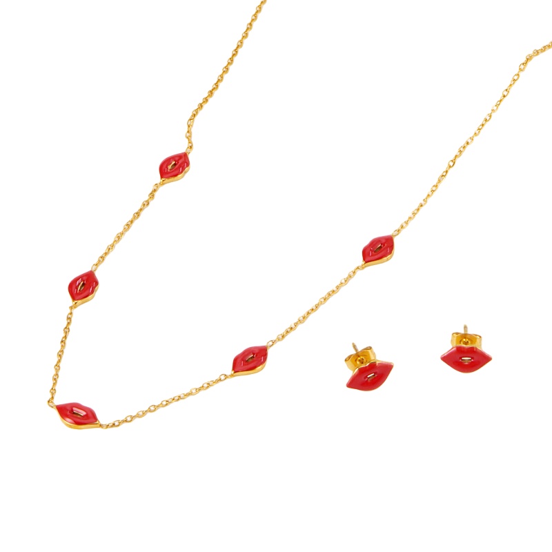 jewelry set 18k gold red ruby heart