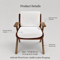 Fauteuil bouclé de style nordique avec pieds en bois massif en forme de Y et garniture en cuir pour salon, chambre et réception